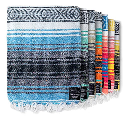 Benevolence LA Authentic Handwoven Mexican Blanket | Yoga Blankets, Outdoor, Picnic, Beach, Camping | Equestrian Saddle | Serape 50x70 inches - Sky Blue, Pack of 1 - color: Sky Blue