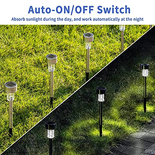 GIGALUMI Solar Pathway Lights, Stainless Steel IP44 Waterproof Auto On/Off Outdoor LED Solar Landscape Lights for Garden, Yard, Patio, Path and Walkway(12 Pack, Cold White) - color: Cold White, size: 12 PACK