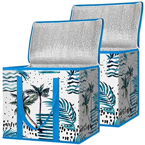 BALEINE 2Pk Insulated Reusable Grocery Bags, Collapsible Cooler Bag for Groceries, Heavy Duty Large Insulated Bag (16''x9''x13'', Island Breeze) - color: Island Breeze