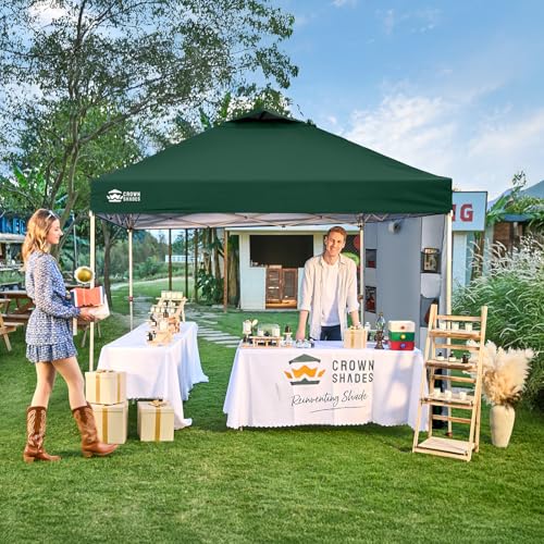 CROWN SHADES Canopy Tent 10x10 Pop Up Canopy Outdoor Shade with Pockets Sidewall, Easy Up Sun Shelter with One Person Set Up Center Lock, Portable Instant Camping Beach Canopy Tents, Forest Green - color: Forest Green