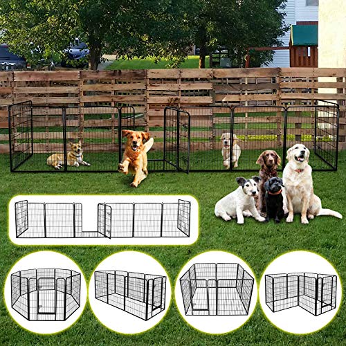 LEMY 8 Panels 40 in Pet Playpen Heavy Duty Metal Dog Exercise Fence Barrier，Outdoor & Indoor Foldable Pet Exericse Pen w/Door,Black - size: 40 In
