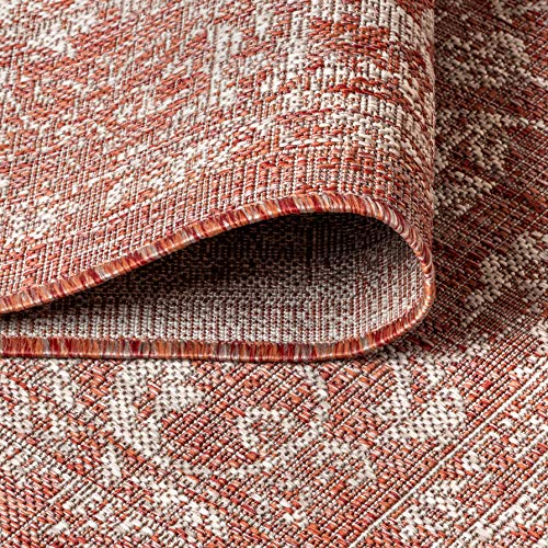 JONATHAN Y Weave Floral Indoor Outdoor Round Area Rug 4 Ft Red/Taupe, Tela Bohemian Textured for Backyard, Patio, Porch, Easy-Cleaning, High Traffic, Pet-Friendly, Non-Shedding (SMB100A-4R) - color: Red/Taupe, size: 3'11" (Round)
