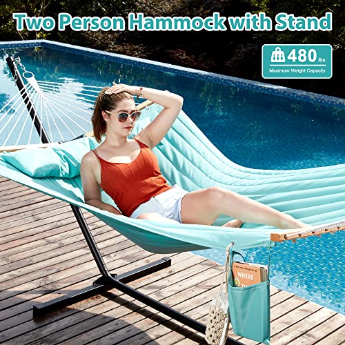 Homgava Two Person Hammock with Stand for Outside Heavy Duty, Outdoor Patio Hammock with Portable Steel Stand, Large Double Hammocks,480lbs Capacity.(Aruba) - color: Aruba