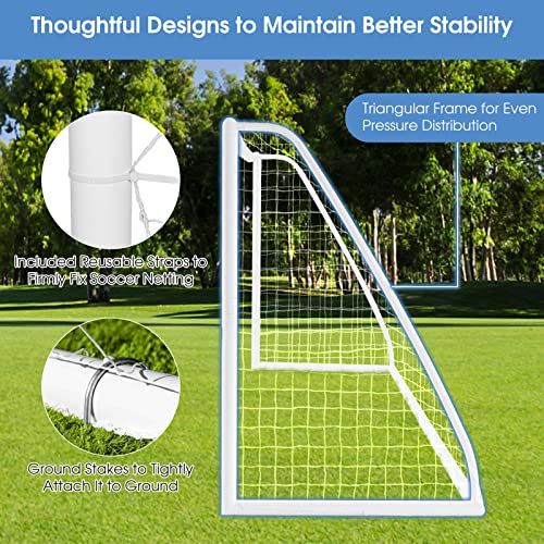 HONEY JOY 12FT x 6FT Soccer Goal for Backyard, Heavy Duty Steel Frame Soccer Net for Kids, Easy Setup, Ground Stakes, Portable Weather Resistant Football Shooting Training Aid, Gift for Kids