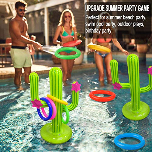 Inflatable Cactus Ring Toss Game Set Target Toss Floating Swimming Ring Toss Includes Cactus,4 Rings for Fiesta Party Accessories Hawaiian Pool Beach Party Decoration Supplies