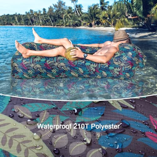 Inflatable Couch Air Lounger for Adults, Ultralight Portable Blow up Couch Air Sofa, Inflatable Beach Lounger Bed for Camping Hiking Festival Backyard Lawn, No Pump Required - color: Tropical Blue