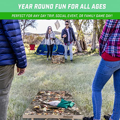 GoSports 4 x 2 ft All Weather Cornhole Boards - Rustic, Reed Camo, Woodland Camo, or Wood - 2 Regulation Size ToughToss Boards, 8 Bean Bags, and Carry Case - color: Woodland Camo