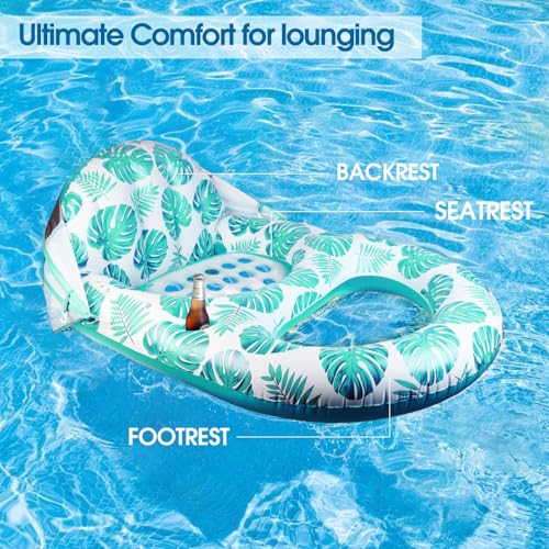 COOLCOOLDEE Pool Lounge Float with Canopy UPF50+,Extra Large Pool Floats for Adults Heavy Duty,Inflatable Lounger Float with Cup Holder & Backrest,Footrest - color: Green
