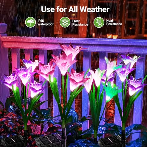 KOOPER Outdoor Solar Lights, 8 Pack Solar Garden Light with Bigger Lily Flowers, Waterproof 7 Color Changing Solar Lights Outdoor - Bigger Panel for Patio Yard Garden Decoration, Gift for Mom - size: 8 Pack
