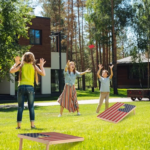 Solid Wood Cornhole Board Set, 4x2ft Regulation Cornhole Game Set with 8 Bean Bags and 2 Cornhole Boards, Premium Corn Hole Game for Adults and Family - style: 3*2 American Flag