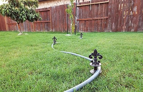 Lulu Decor, Antique Black Cast Iron Garden Fleur de lis Hose Guides, Set of 3. Strong and Decorative Hose Guide that Protects Your Plants and Provides Elegance to Your Garden