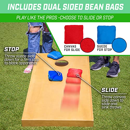 GoSports Premium 4 ft x 2 ft Regulation Competition-Ready Cornhole Board Set - Thick Wooden Board with Stop and Slide Bags - Complete Set for Yard Games, Backyard Outdoor Party Events - style: Light Brown