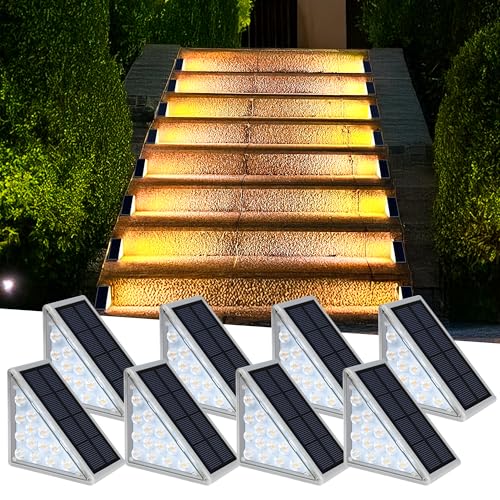 AUDLES 8PK Solar Step Lights, Outdoor Decor Stair Lights Deck Light Waterproof IP67 Solar Lights for Deck, Yard, Patio, Garden, Walkways, Front Door, Pathway, Driveway, Porch - color: Warm White, size: 8 Pack