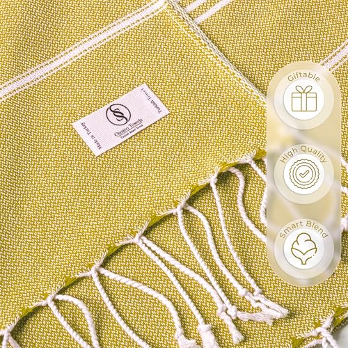 Ossano Turkish Beach Towel Quick Dry & Soft Oversized (39" x 71") - Compact, Versatile and Functional as Yoga Mat, Picnic and Travel Blanket, Cruise and Bath Towels - Mustard - color: Mustard