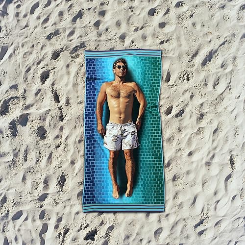 COTTON CRAFT Oversized Beach Towels - 2 Pack XXL 35x84 - The Big Kahuna 7 Foot Extra Large Beach Blanket Towel - Big & Tall - 100% Cotton Jacquard Velour Soft Luxury Towel - Pool Bath - Blue Tiles - color: Blue Tiles, size: 2 Pack - 35x84