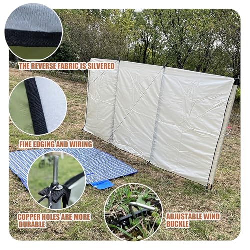 Wind Blocker Wind Screen 98x28in Foldable Wind Blocker 210D Silver Coating Camping Windbreaks with Grommet 3 Panel Wind Screen for Outdoor Beach Lawn Privacy
