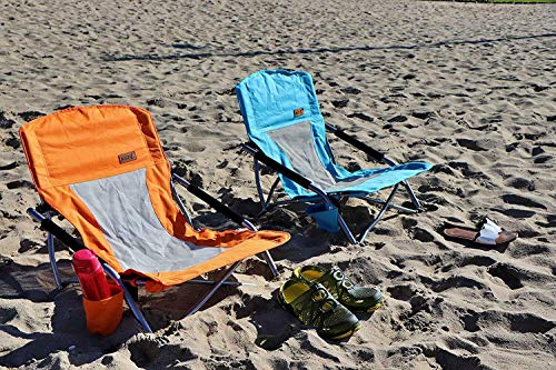 Nice C Chair Beach, Low Beach Chair, Sling, Folding, Portable, Concert, River, Beach Seat, Sillas de Playa, for Adults, Kids, Boat, Sand Chair with Cup Holder & Carry Bag (1 Pack of Orange) - color: Orange