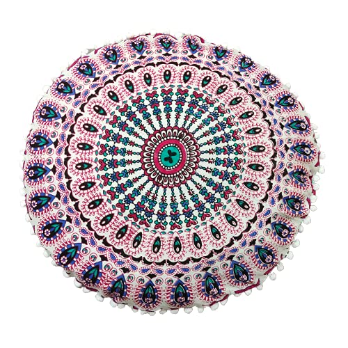 22 Inch Floor Pillows “Cover Only” Cushion Covers Seating Seat Throw Round Meditation Pillowcase Hippie Decor Ottoman Boho Mandala Yoga Pouf Cases (22” Pillow Cover, Without Filler)