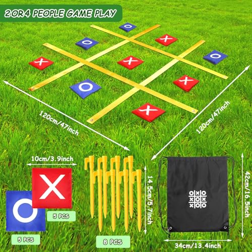 Jansun Giant Tic Tac Toe Outdoor Game, 4 Ft x 4 Ft Portable Tic Tac Toe Bean Bag Toss Game, Large Yard Toss Game Portable Toss Across Camping Games for Families Backyard Outdoor