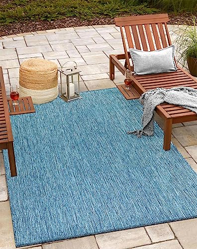 Beverly Rug Indoor Outdoor Rug 9x12, Washable Outside Carpet for Patio, Deck, Porch, Solid Modern Area Rug, Water Resistant, Aqua Blue - color: Solid - Aqua Blue, size: 9' x 12' (Rectangular)