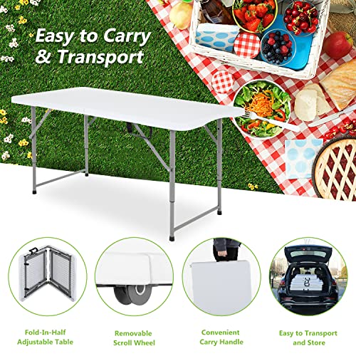 PayLessHere Folding Camping Table Plastic Picnic Table Office Table for Parties Wedding Camping Office with Carrying Handle (White, 4 FT) - color: White, size: 4 Ft
