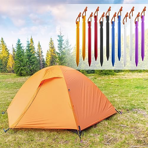 12 Pack Tent Stakes, 7075 Ground Metal Camping Aluminum Tent Pegs, Lightweight Tent Stakes Heavy Duty Spikes Camping Accessories - color: Zesty