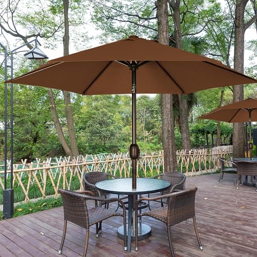 Blissun 7.5 ft Patio Umbrella, Yard Umbrella, Outdoor Market Umbrella with Push Button Tilt Crank, Brown - color: Brown