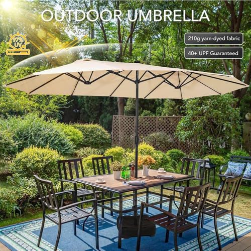 Sundale Outdoor 15ft Large Patio Umbrella with Base Included and Umbrella Cover, Outdoor Double-Sided Umbrella - color: Off-white