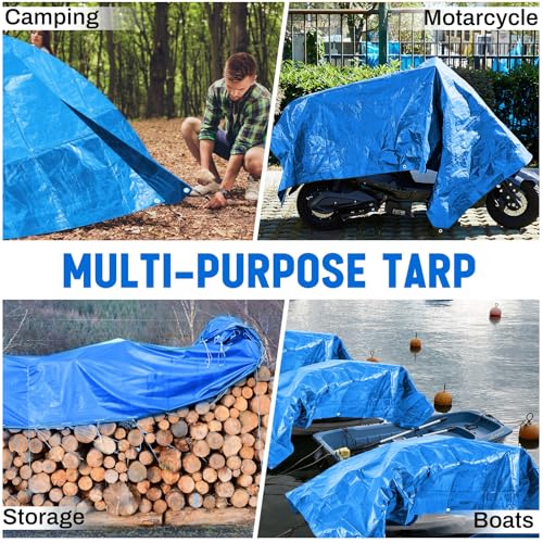 8 Pack 4 x 6 ft 5.5 Mil Small Tarps Heavy Duty Waterproof Tarp Multi Purpose Tent Cover for Home Boats Cars Camping Patio Furniture Roof Emergency Rain Protective Cover, Blue - color: Blue, size: 4 x 6 ft
