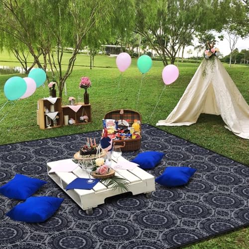 Supfitness Extra Large Picnic Blankets Waterproof Foldable (80 "x 80") Beach Blanket Waterproof Sandproof,3-Layer Thicking Mat Outdoor Packable Camping Blanket - color: Black, size: 6'8" x 6'8" (Square)