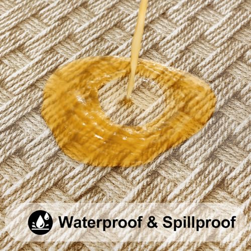 Smiry Square Table Cloth Cover, Waterproof Elastic Fitted Picnic Tablecloth, Wipeable Flannel Backed Vinyl Tablecloths for Camping, Dining, Outdoor (Weave Patterns, 36" x 36") - color: Sand, size: 36" x 36" (Square)