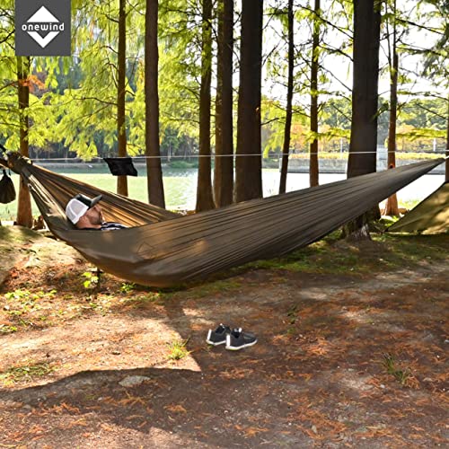Onewind Camping Hammock, Ultralight Portable Hammock with Adjustable Ridgeline, Outdoor Hammock 20D Ripstop Nylon with 2 * 12Ft Tree Strap, Ideal for Camping, Hiking, Backpacking - color: Od Green-double Layer, size: 11' * 55"