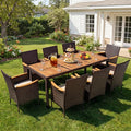 Devoko Outdoor Patio Dining Sets 9 Pieces Wicker Outdoor Dining Table and Chairs Set with Acacia Wood Table Top and Widened Armrests for Backyard, Garden, Deck (Brown) - color: Brown, style: 9 Piece Dining Set