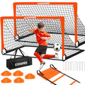 Kids Soccer Goals for Backyard, 2 of 6 x 4 ft Kids Soccer Goal Set Soccer Net with 10 Soccer Cones, Agility Ladder & Carry Bag, Portable Soccer Training Equipment. - color: Orange