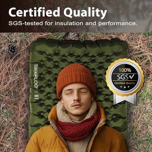 TREKOLOGY Sleeping Pad for Camping– Ultra-Lightweight, 4" Thick Camping Mat with 7.2 R-Value for All Seasons– Compact, Durable & Waterproof–Ideal for Backpacking, Hiking, and Outdoor Adventures UL R7