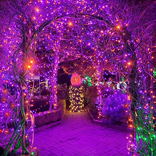 weillsnow 164FT 500 LED Halloween Lights, 8 Modes Waterproof Plug in String Lights for Halloween Indoor Outdoor Yard Party Wedding Garden Home Decorations (Purple & Orange) - color: Orange&Purple, size: 164FT