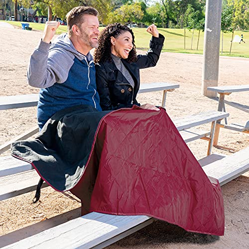 BRAWNTIDE Large Outdoor Waterproof Blanket - Extra Thick Fleece, Warm, Windproof, Sandproof, Quilted, 82" x 55", Ideal for Beaches, Picnics, Camping, Stadiums, Dogs, Car - color: Wine