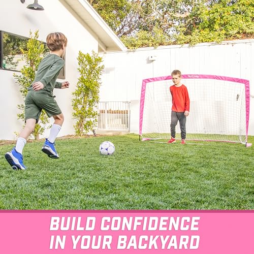 GoSports Portable Soccer Goals for Kids - 13 Color Options - Choose 4 x 3 ft or 6 x 4 ft - Team Tone Pop Up Nets for Backyard - color: Pink, style: 6 ft x 4 ft