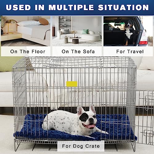 Washable Dog Bed Mat Ultra Soft Dog Crate Pad Comfy Fluffy Pet Kennel Beds Sleeping Mattress for Large Jumbo Medium Small Dogs, 36 x 23 Inch, Blue - color: Blue, size: 36.00" x 23.00" x 1.50"