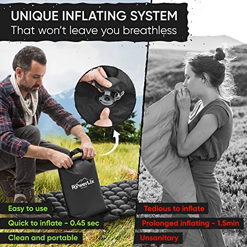 POWERLIX Sleeping Pad – Ultralight Inflatable Sleeping Mat, Ultimate for Camping, Backpacking, Hiking – Airpad, Inflating Bag, Carry Bag, Repair Kit – Compact & Lightweight Air Mattress (Black) - color: Matte Black