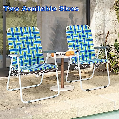 VINGLI Oversize Patio Lawn Webbed Folding Chairs Set of 2, Outdoor Beach Chair Portable Dining Chair for Outdoor Yard, Garden (Blue, Oversized) - color: Blue, size: Oversized