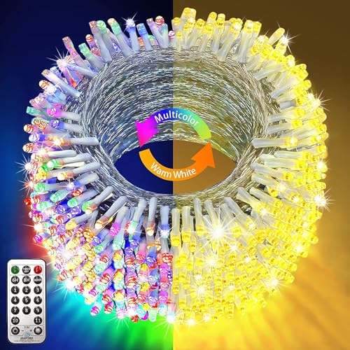 KNONEW 403ft 1000 LED Christmas Lights Color Changing String Lights Outdoor with 11 Modes for Xmas Tree Trunk Yard Porch Outdoor Wedding Party Decorations (Warm White to Multicolor) - color: Warm White to Multicolor, size: 403ft 1000 LED