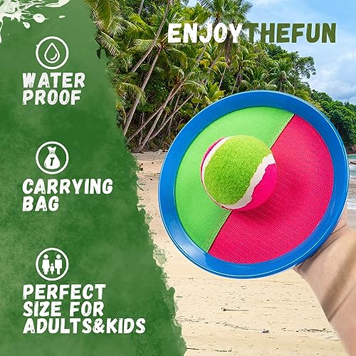 Toss and Catch Ball Set, Outdoor Games, Beach/Backyard/Lawn Games, Paddle Ball and Catch Game, Gifts for Kids/Adults/Family (6 Paddles, 4 Balls/Catching Gloves/Carrying Bag)