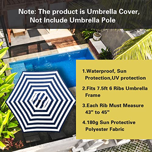 Sunnyglade 7.5ft Patio Umbrella Replacement Canopy Market Umbrella Top Outdoor Umbrella Canopy with 6 Ribs - color: Blue and White