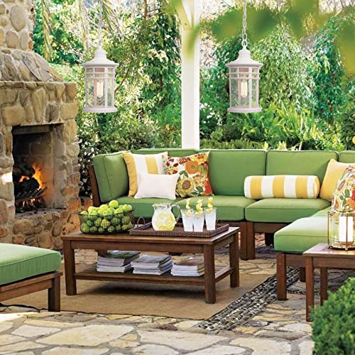 Darkaway Outdoor Pendant Lights for Porch, Outdoor Chandelier Hanging Porch Lights Ceiling Mount Aluminum with Seeded Glass for Front Porch Gazebo Patio (Medium, White) - color: White, size: Medium Size