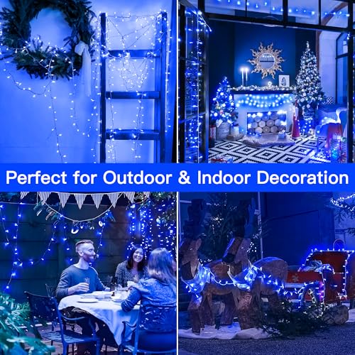 String Lights Indoor Bedroom, 33FT 100 LED Fairy String Lights Outdoor Waterproof, 8 Modes Memory Twinkle Christmas Light Plug in for Classroom Dorm Patio Tree Garden Decor (Blue) - color: Blue, size: 100LED