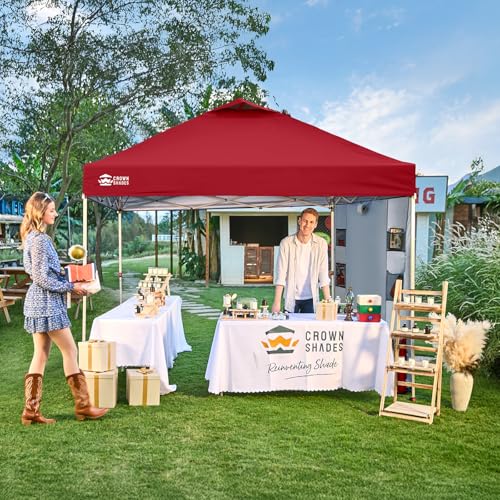 CROWN SHADES Canopy Tent 10x10 Pop Up Canopy Outdoor Shade with Pockets Sidewall, Easy Up Sun Shelter with One Person Set Up Center Lock, Portable Instant Camping Beach Canopy Tents, Red - color: Red