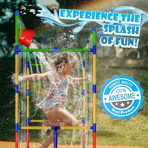 Kids Water Park Sprinkler Tunnel with Dunk Bucket | Outdoor Water Park for Backyard Summer Fun