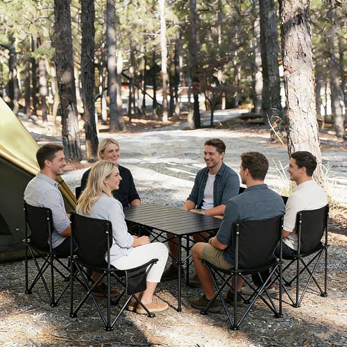 Camping Table Folding Portable Camp Table with 6 Chairs, Folding Picnic Table with Carry Bag Indoor Outdoor for Camping, Beach, Patio, RV, Backyard BBQ, Sturdy, Stable, Easy to Carry, Black - size: 22*46.8*19.5inch + 6 Chair
