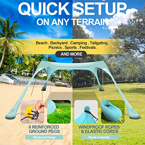 Buheco Beach Tent Pop Up Shade 10x10ft Beach Canopy Sun Shelter UPF50+ with 4 Foldable Poles-Portable Carrying Bag-Sand Shovel-Ground Pegs-Windproof Ropes for Outdoor Family Camping-Fishing- Picnic - color: Turquoise, size: 10x10FT 4 Pole